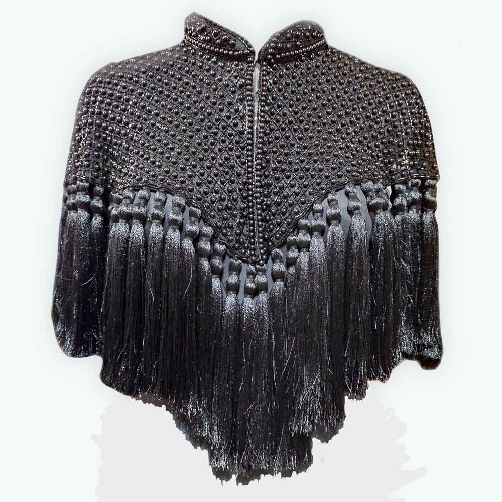 Black Beaded Fringe Cape - Picture 4 of 5